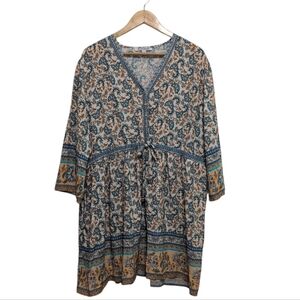 NorthStyle Floral Bohemian Tunic Dress Size 1X Blue And Gold